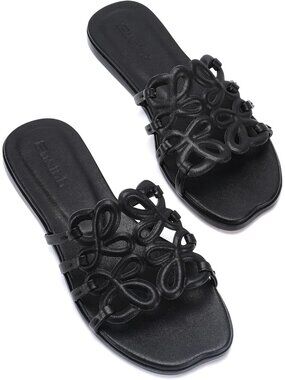 🆕Women's Black Flat Sandals 2026 Luxury Open Toe Dressy Slip On Comfortable